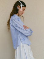 Powder Blue Floral Embellished Blouse