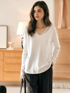 Lace Trim Soft Cotton Long Sleeve Top