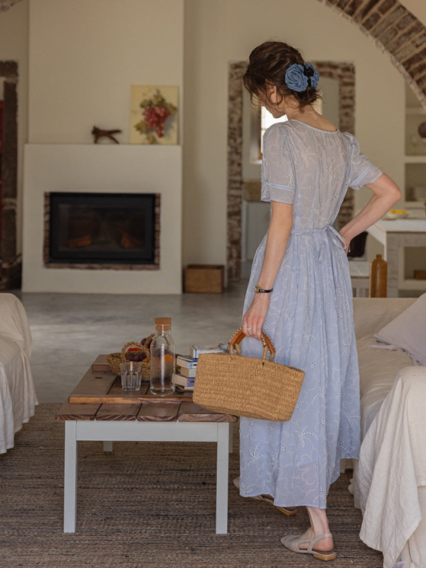 Soft Blue Eyelet Lace Cottagecore Dress