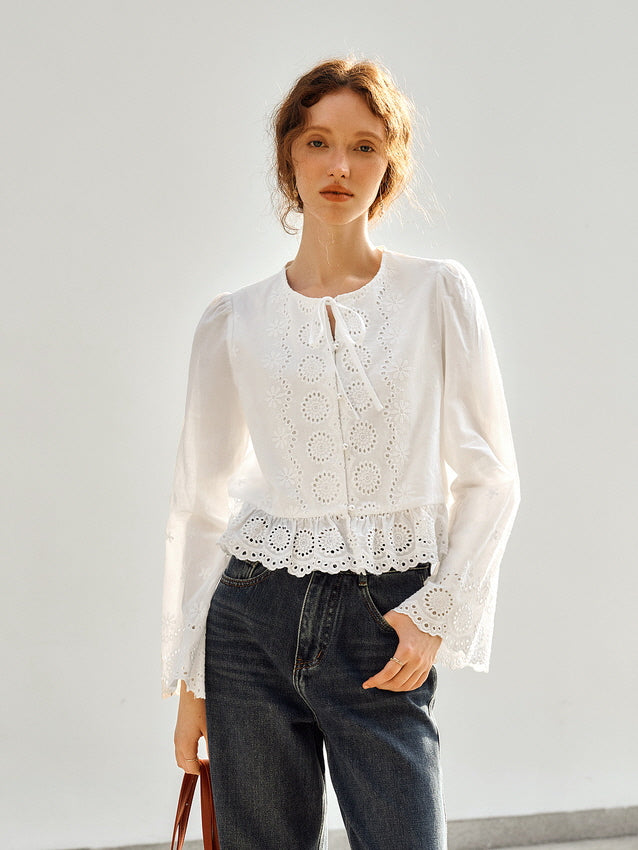 Vintage Embroidered Eyelet Lace Blouse