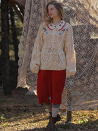 Floral Collared Cozy Knit Sweater