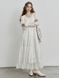 Ethereal Lace Trim Tiered Long Dress