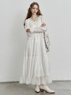 Ethereal Lace Trim Tiered Long Dress