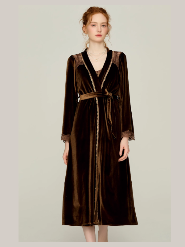 Moonlit Chocolate Lace Corset Nightgown & Robe