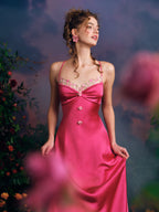 Embroidered Rose Satin Slip Dress
