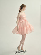 Blush Petal Ruffle Back Bow Dress