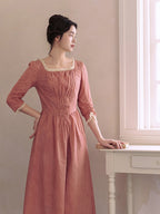 Retro Lace-Trimmed Cotton Dress