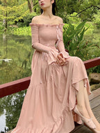 Romantic Cotton Retro Off-Shoulder Dress