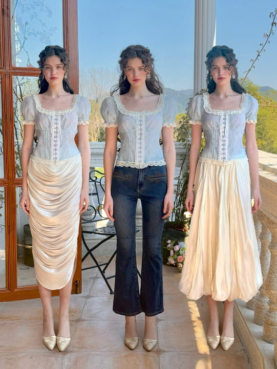 Whimsical Floral Lace-Up Corset Top