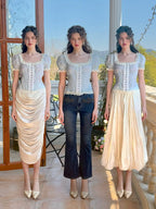 Whimsical Floral Lace-Up Corset Top