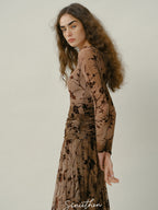 Brown Bloom Vintage Mesh Dress