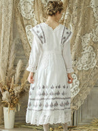 Victorian Floral Embroidered White Dress