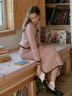 Ribbon Trim Pink Cable Knit Skirt