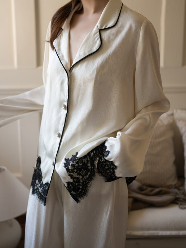 Ivory Muse Lace-Trim Pajama Set3