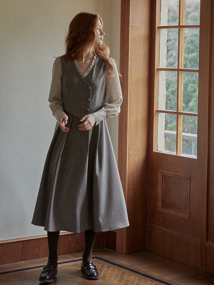 Vintage Elegance Pleated Vest Dress