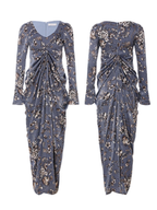 Midnight Botanical Draped Dress