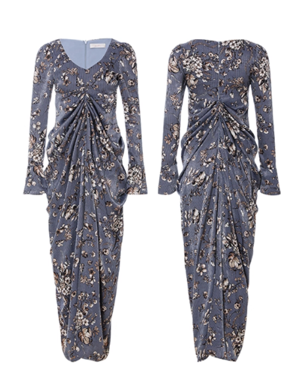 Midnight Botanical Draped Dress