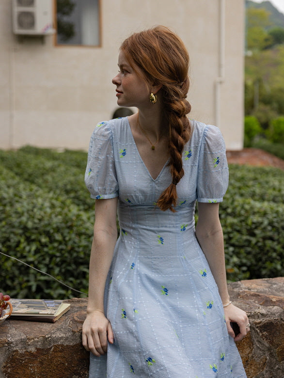 Dreamy Blue Blossom Embroidered Dress