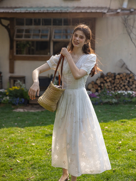 Whispering Blossom Cotton White Dress