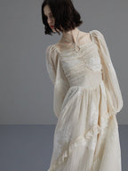 Vintage Embroidered Puff Sleeve Dress