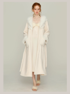 Snowy Lace Dream Slip Nightgown & Faux Fur Collar Robe