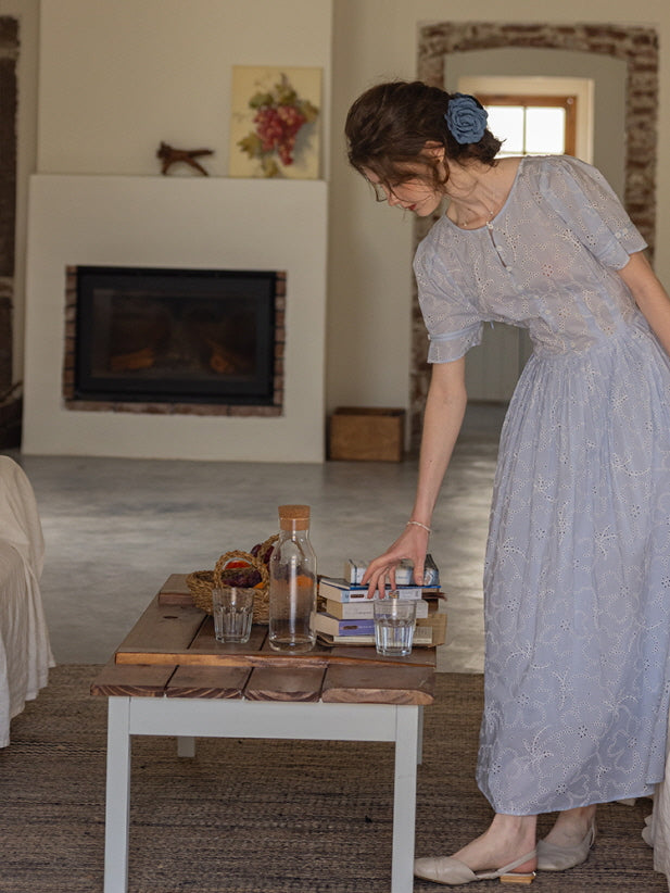 Soft Blue Eyelet Lace Cottagecore Dress