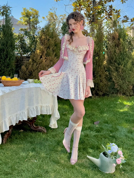 Vintage Rosebud Lace-Trimmed Knit Dress