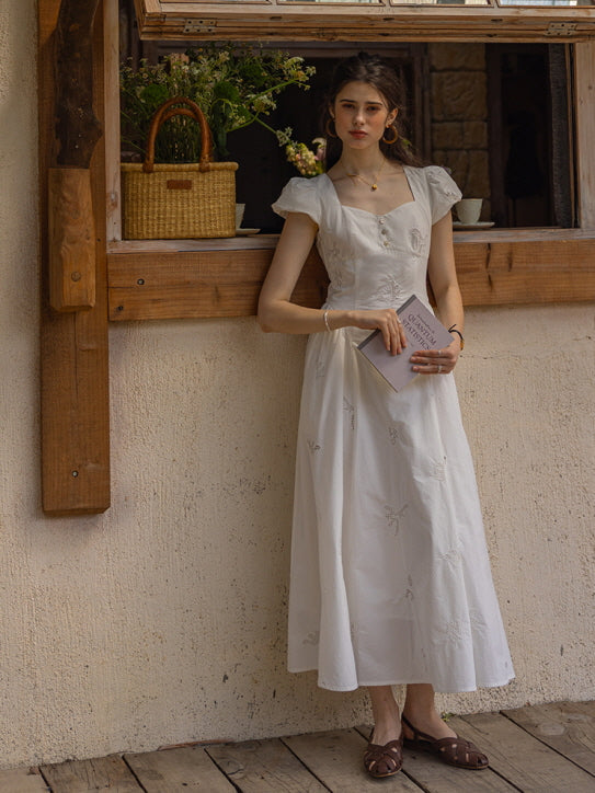 Whimsical Garden Cotton Embroidered Dress