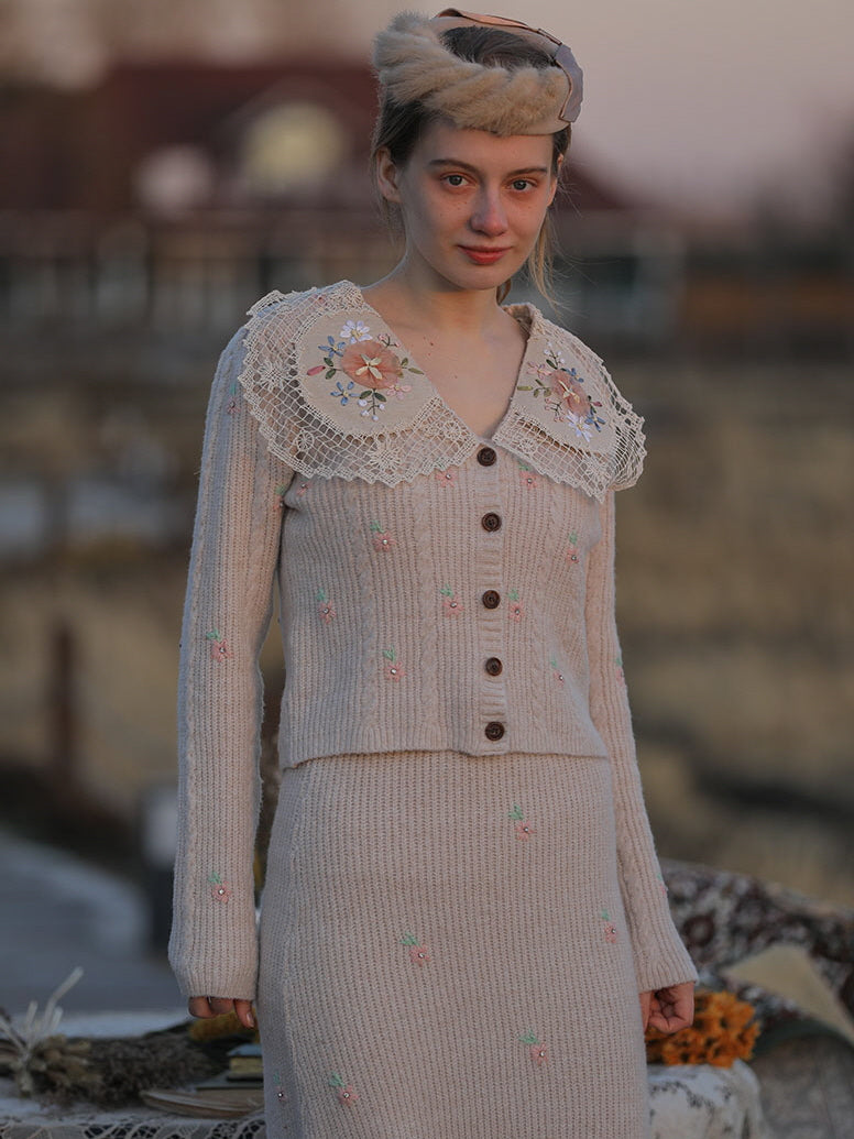 Vintage Bloom Embroidered Knit Cardigan