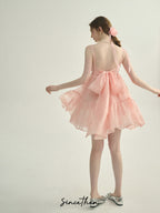 Blush Petal Ruffle Back Bow Dress