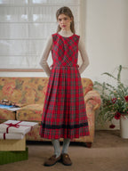 Classic Red Tartan Plaid Sleeveless Dress