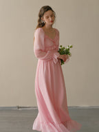 Blush Petal Frill Chiffon Dress