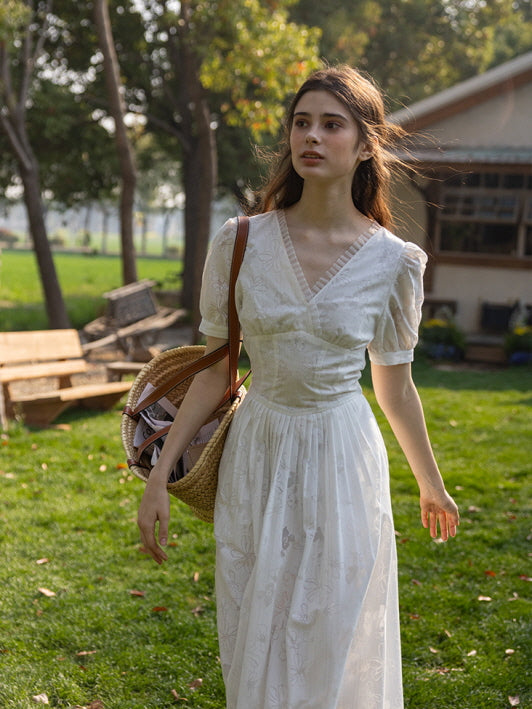 Whispering Blossom Cotton White Dress