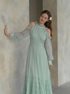 Mint Whispers Cold-Shoulder Dress