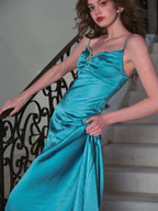 Turquoise Moonlit Satin Jewel Dress