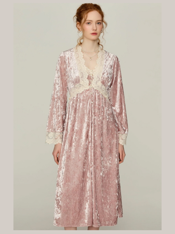 Blush Velvet Fairytale Lace Nightgown Set