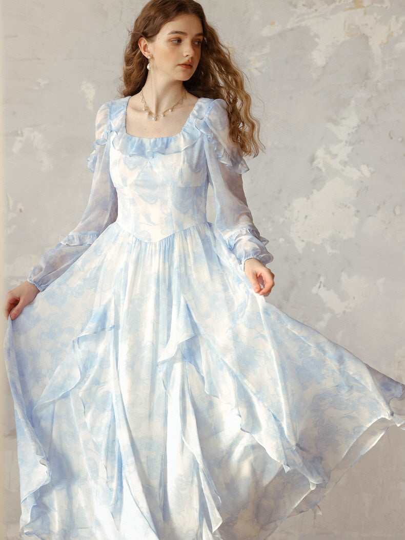 Whimsical Light Blue Ruffled Fairytale Dress