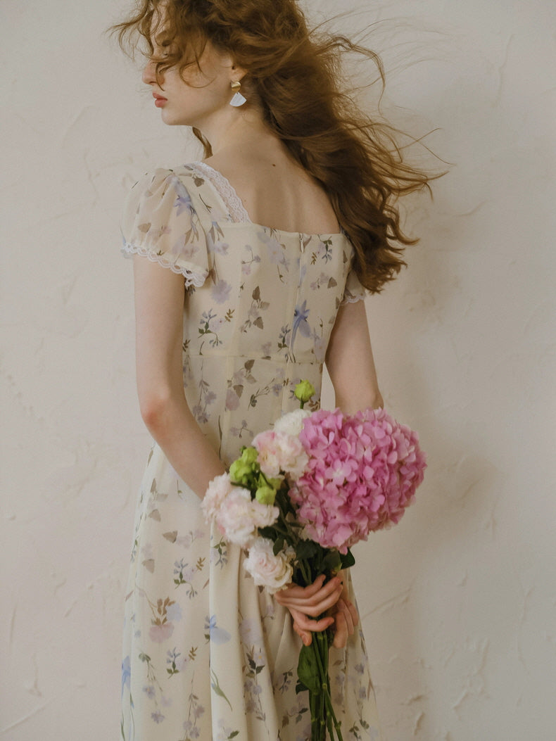 Fairy Garden Lace Trim Floral Dress