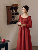 Retro Ruffled Square Neck Dress