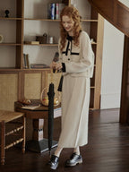 Elegant Wool Blend Ribbon Trim Knit Cardigan
