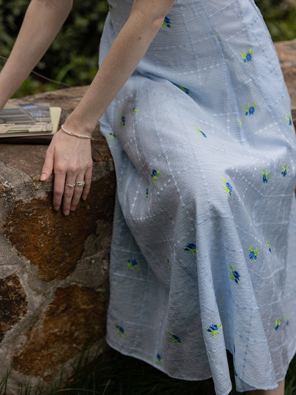 Dreamy Blue Blossom Embroidered Dress