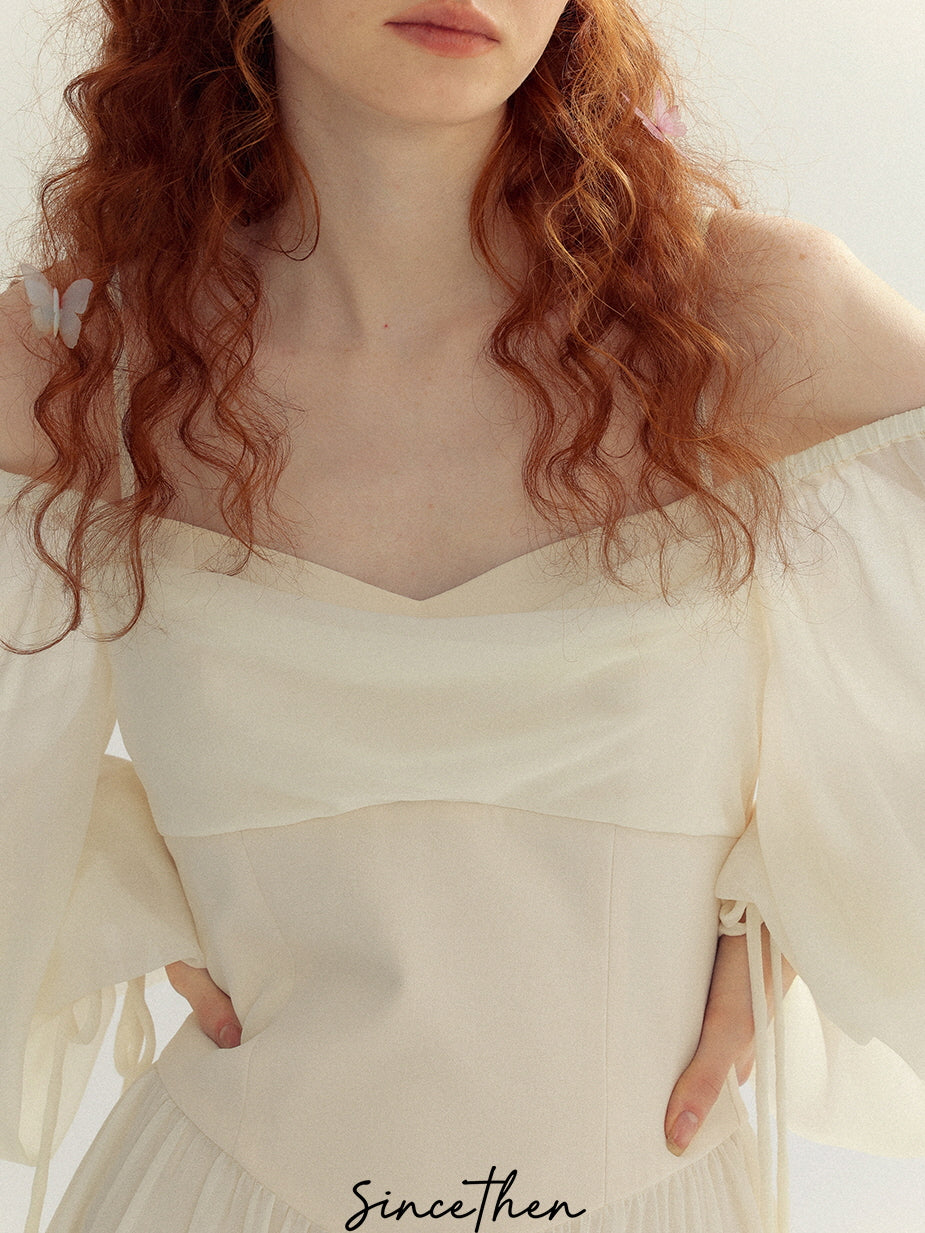 Ethereal Off-Shoulder Chiffon Dress
