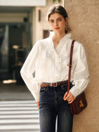 Vintage Eyelet Lace Ruffle Blouse