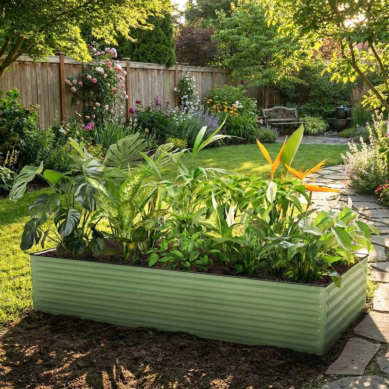 YoYoBloom 17" Tall 8' x 4' Rectangle Metal Raised Garden Bed (10-in-1) | Upgrade 2.0 Knee-High Design