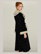 Midnight Lace Slip Nightgown & Faux Fur Trim Robe