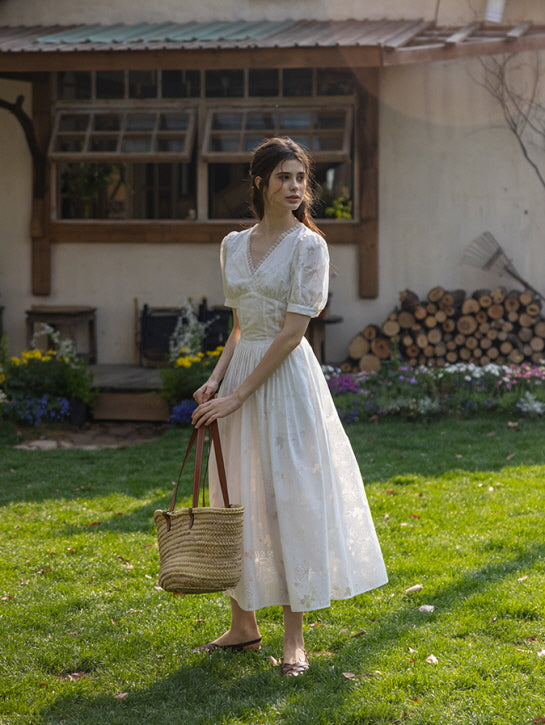 Whispering Blossom Cotton White Dress