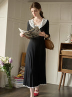 Lace Collar Pleated Black Dress