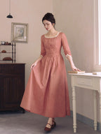 Retro Lace-Trimmed Cotton Dress