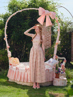 Pastoral Pink Vintage Floral Lace-Up Dress