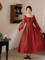 Retro Ruffled Square Neck Dress